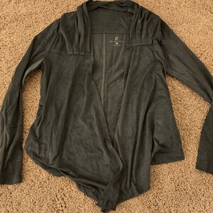 New York & Company Faux Suede Drape Front Cardigan In Dark Gray. XS.